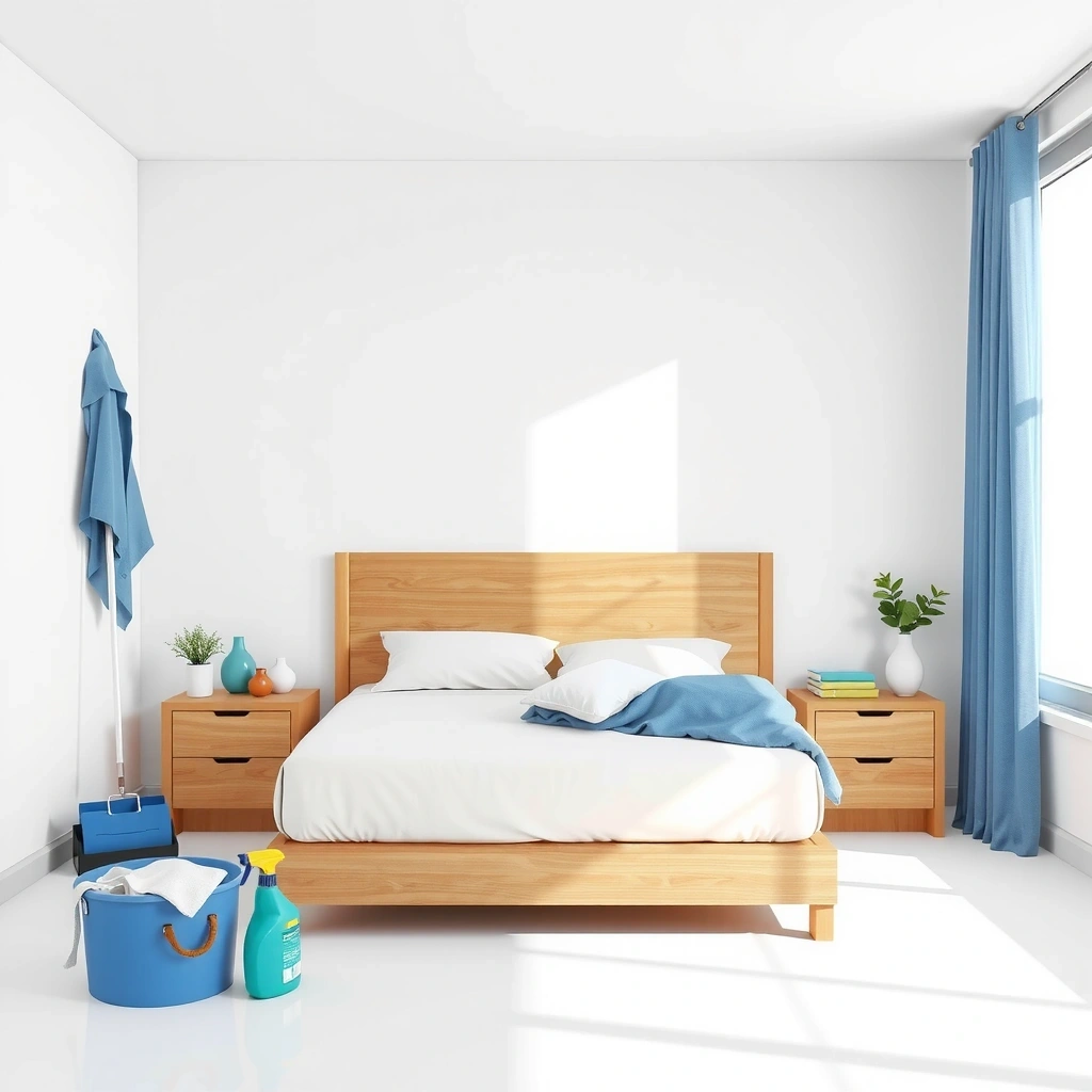 Bedroom cleaning service showing a tidy, organized bedroom with clean surfaces