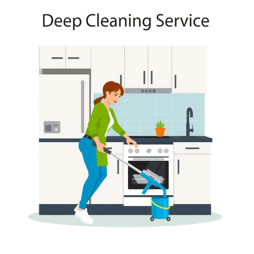 Deep cleaning service showing a professional cleaner working on kitchen appliances